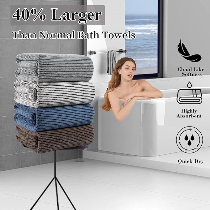 4 Piece Bath Towel Set 35"x70"Oversized Bath Towel for Bathroom Ultra Soft Fluffy Extra Large Bath Sheet Luxury Premium Bathroom Towel Highly Absorbent Quick Dry Shower Towel for Hotel Spa,Navy Blue