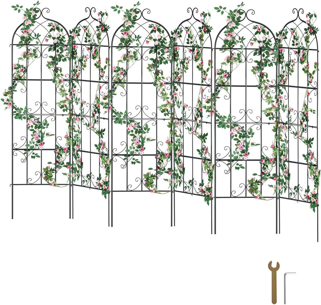 VEVOR Garden Trellis for Climbing Plants, 71 x 20 in, 6 Packs Rustproof Metal Garden Flower Trellis, Outdoor Climbing Rose Trellis Cucumbers Support, Decorative Clematis Trellis for Courtyards Lawns