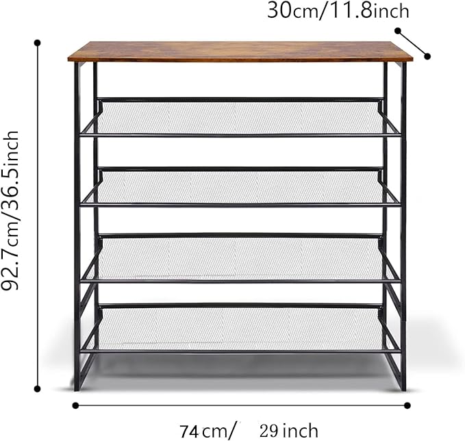 Garden 4 you 5-Tier Tilting Adjustable Freestanding Shoe Rack 12-Pairs for Durability and Stability for Entryways, Hallways, Closets, Dormitory Rooms, and Industries，Brown