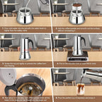 6 Cup Stovetop Espresso Maker Stainless Steel Moka Pot Stove Top Percolator Italian Coffee Makers Capable Mocha Greca Machine Cafe Classic Induction Cookers for Home and Camping 300ml 10oz