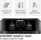 Chefman TurboFry Touch Dual Air Fryer, Maximize The Healthiest Meals With Double Basket Capacity, One-Touch Digital Controls And Shake Reminder For The Perfect Crispy And Low-Calorie Finish