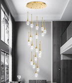 18 Light Modern Glam Crystal Chandelier for High Ceiling LED Dimmable Ceiling Pendant Light Staircase Foyer Enterway Living Room Chandelier Lighting Antique Gold