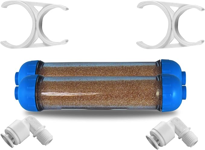 (2 Pack) Mixed Bed Ion Exchange Aquarium Filter Resin 0 PPM RO DI Refillable Housing w/Clamps & Fittings, Compatible with 10" Reverse Osmosis Water Filtration Systems, for High TDS in Water