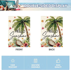 AVOIN colorlife Summer Tropical Palm Tree Garden Flag 12x18 Inch Double Sided Outside, Hello Sunshine Seasonal Burlap Yard Outdoor Decoration