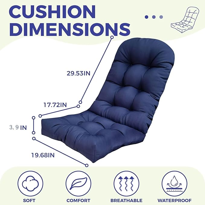 Outdoor Adirondack Chair Cushions Set of 2 with High Back Waterproof Rocking Chair Cushion Thick Patio Chair Seat Cushion for Indoor Outdoor Furniture,BlueYe 47 * 19.68 * 3.9"