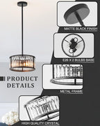 Black Flush Mount Ceiling Light, 2- Light Caged Crystal Chandelier, Small Drum Hallway Light fixtures Ceiling Mount (11 INCH Black Pendant Light(2-Light))