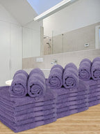Casa Lino Face Towels & Body Wash Cloths for Showering - 100% Cotton Wash Cloths for Bathroom - Highly Absorbent & Quick Drying Washcloth Set - Cotton Washcloths 24 Pack (12" x 12") - (Purple)