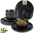 AmorArc Stoneware Dinnerware Sets for 4,Reactive Ceramic Plates and Bowls Set,Highly Chip and Crack Resistant | Dishwasher & Microwave Safe | Round Dishes Set Service for 4 (12pc)