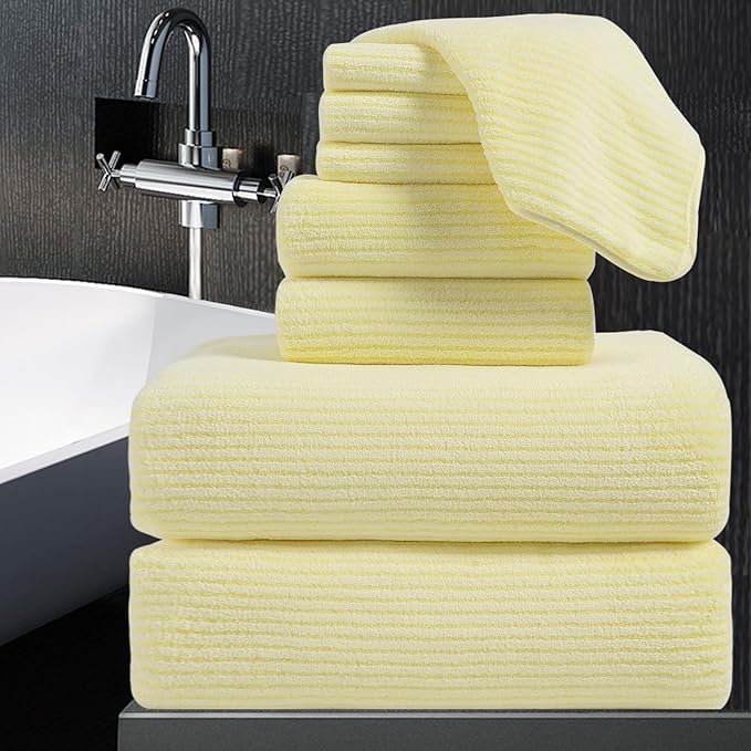 8-Piece Premium Towel Set for Bathroom|2 Oversized Large Bath Sheet,2 Hand Towels,4 Washcloths|Soft Cozy Highly Absorbent Fast Dry Microfiber Shower Towel Set for Hotel Bathroom Essentials,Yellow