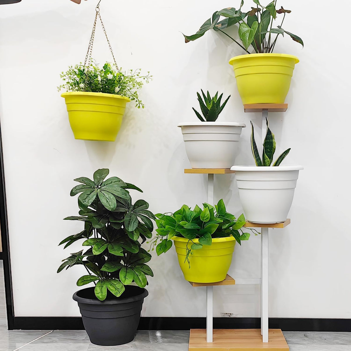 Plant Pot Set of 5, 10" Outside Diameter Flower Pots, 8.5" Inner Diameter Plant Planters with Drainage Hole, Durable Garden Pots Perfect for Indoor & Outdoor Plant Planting, Decor, Yellow