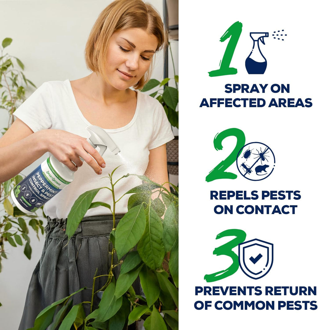 All Natural Peppermint Oil Insect & Pest Control Spray Repels Mice, Spiders, Ants, for Home, Indoor, Outdoor, Garden Maximum Strength Smart Grower Ready to Use 128 FL OZ