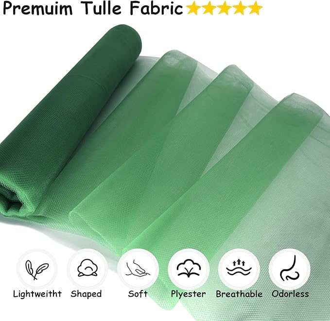 Tulle Fabric Rolls, 54 Inch by 10 Yards (30 ft) Tulle Ribbon for Wedding Party Decoration Sheer Fabric Spool Bolt, Ceiling Decor, Tutu Skirt, Christmas Gift Wrapping, Soft & Drape (Hunter Green)