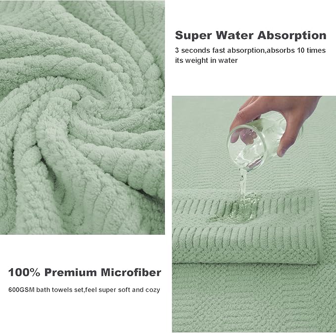 8 Piece Extra Large Bath Towels Set,2 Oversized 35"x70" Bath Towel Sheets,2 Hand Towels and 4 Washcloths 600 GSM Highly Absorbent Quick Dry Towels Set for Bathroom Hotel Light Green
