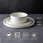 AmorArc Ceramic Dinnerware Sets of 6, Modern Flat Stoneware Plates and Bowls Sets,Chip and Crack Resistant | Dishwasher & Microwave Safe Dishes Set,Scratch Resistant- Service for 6 (18pc)-Matte Cream