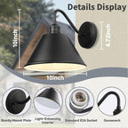 10 Inch Gooseneck Outdoor Light Fixtures, Outdoor Wall Sconces, Farmhouse Barn Light, Matte Black Wall Light Fixture, Waterproof & Anti-Rust, for Porch, Garage, Patio, Garden, 2-Pack