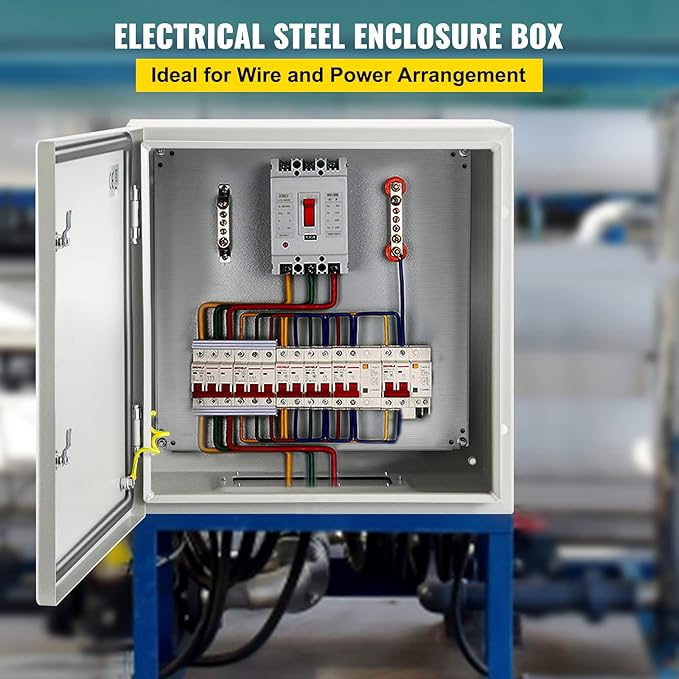 VEVOR NEMA Steel Enclosure, 24 x 24 x 12'' NEMA 4X Steel Electrical Box, IP66 Waterproof & Dustproof, Outdoor/Indoor Electrical Junction Box, with Mounting Plate