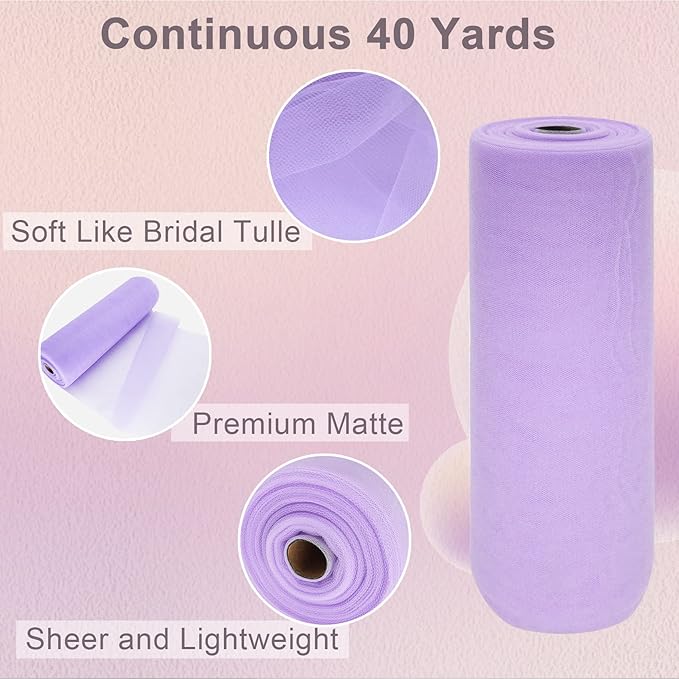 Lavender Tulle Fabric Roll Spool Bolt (54 Inch by 40 Yards) Large Tulle Wedding Party Decoration, Tutu Skirt, Table Runner, Gift Wrapping, Bridal Shower, Soft & Drape (Lavender)