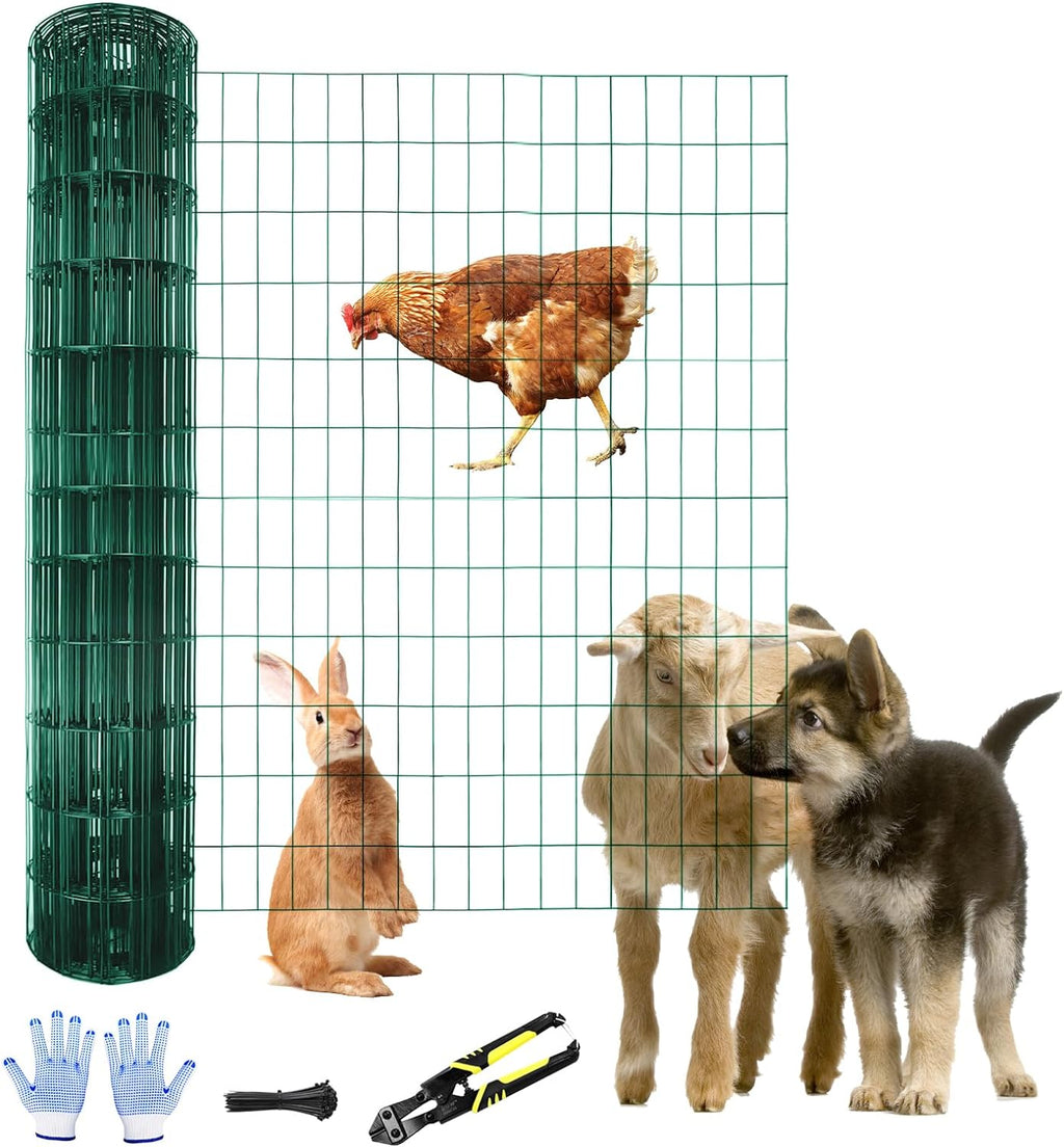 Tongmo 2 ft x 100 ft Green PVC Coated Welded Wire Fence, 16GA Garden Chicken Wire Fence Roll, Mesh Size 2" x 4" Hardware Cloth, Ideal for Yard Protection and Poultry Netting