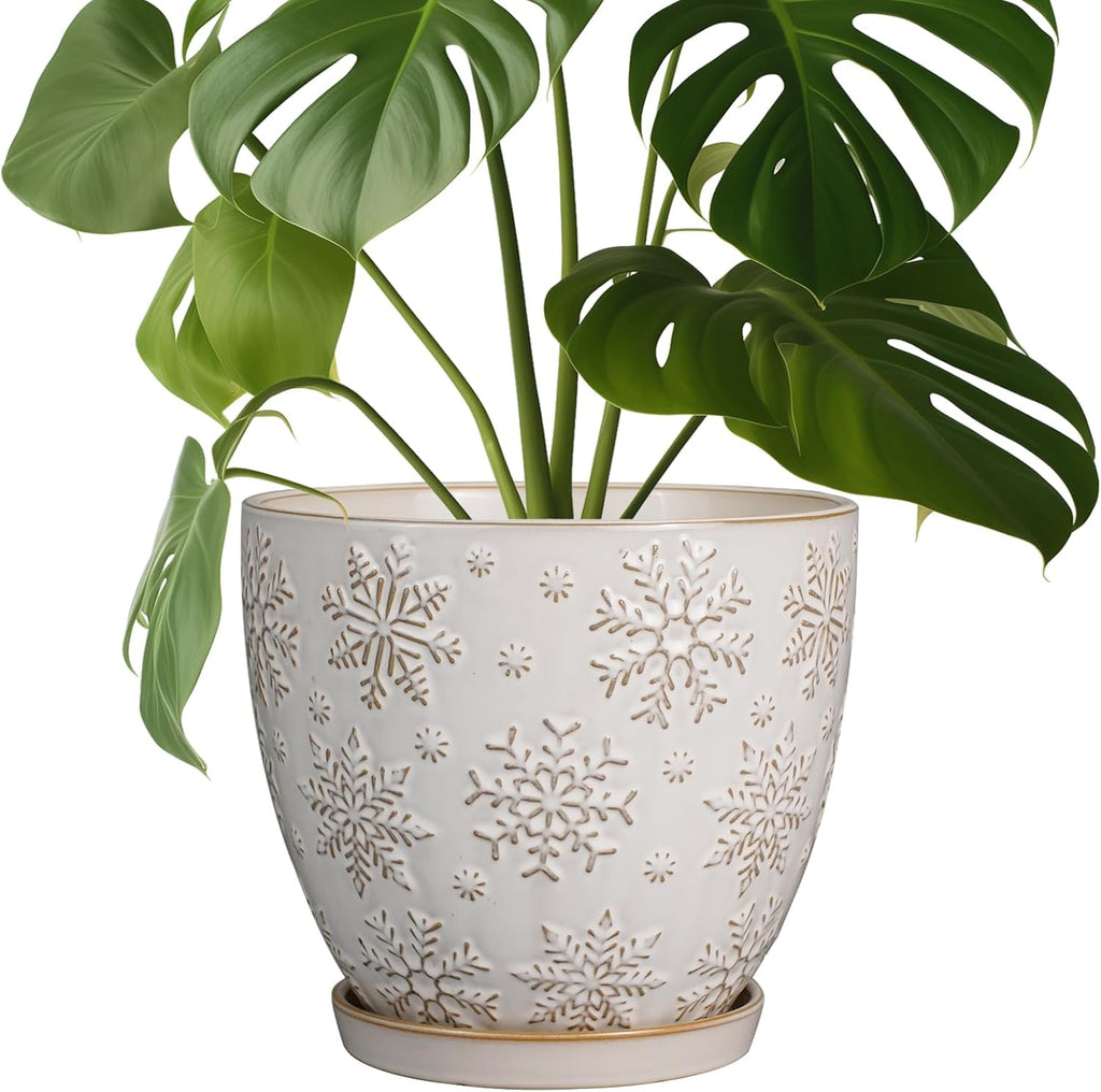 Ceramic Planter 8 Inch Plant Pot with Drainage Hole and Saucer Ceramic Pots for Indoor Plants Outdoor Large Flower Pot for Home Decor White
