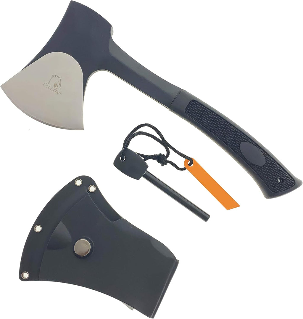 K-Musculo Otakumod 11" Tactical Ranger Axe. Hatchet. Stainless Steel Blade with Hard Cover. for Outdoor Camping - Hiking to Cut Branches, Make Fire. EDC Tasks (Black-Fire Starter)