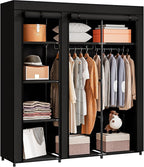 SORCEDAS Portable Wardrobe Closet Storage Organizer Metal Hanging Rack Non-Woven Fabric (Black, 51 Inch)
