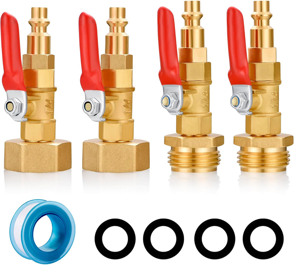RV Winterize Blowout Adapter with 1/4" Quick Connect Plug and 3/4" Garden Water Hose Threading with Valve (4 Pack)