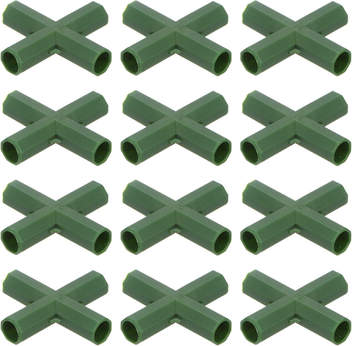 12 Pcs 11mm Greenhouse Frame Building Connectors, 4 Way Flat Pipe Fitting for Grape Trellis/Sunscreen Shed/Gardening Plant Stakes, Greenhouse Accessories [Green]