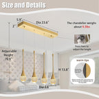 Dining Room Light Fixture 4-Light Gold Kitchen Island Lighting Industrial Linear Crystal Chandeliers for Dining Room Pendant Light Fixture for Living Room Hallway Bedroom