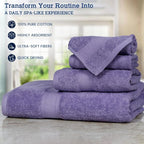 Casa Lino 100% Cotton Bath Towels Set of 4 (1 Bath Towel, 1 Hand Towel & 2 Wash Cloths) - Bathroom Towels and Washcloths Set - Complete Bathroom Set - Guest Room Essentials - (Purple)