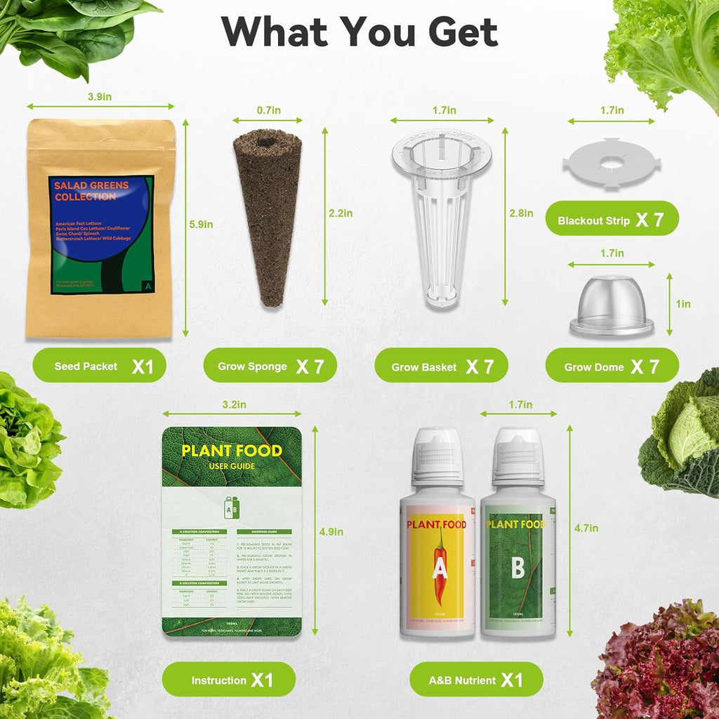 Salad Greens Seed Pod Kit for AeroGarden Hydroponics Growing System, Indoor Home Garden with American Fast/Paris Island/Buttercrunch Lettuce, Swiss Chard, Spinach, Cauliflower and Wild Cabbage, 7 Pods