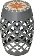 Outsunny 12" Patio Round Side Table, Outdoor Footstool, Garden Mosaic Accent Side Table, Plant Stand, Gray