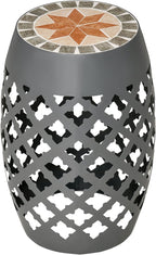 Outsunny 12" Patio Round Side Table, Outdoor Footstool, Garden Mosaic Accent Side Table, Plant Stand, Gray