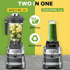 COZII Commercial Blender 2000 Peak Watt, Countertop Blenders for Kitchen,64 Oz Pitcher/21-Oz To-go Cup, 7 Preset Programs for Ice Crush/Frozen Drinks/Nut Butter, High Speed, Dishwasher Safe