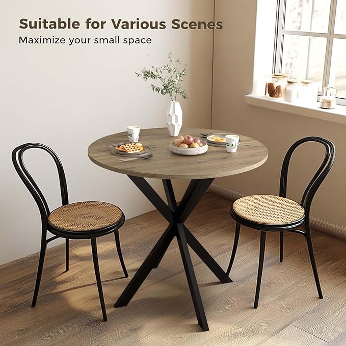 Unovivy 31.5" Small Round Dining Table for 2-4, Space Saving Circle Kitchen Dinner Table, Industrial Mid Century Modern Dining Room Desk for Kitchen, Apartment, Natural Oak