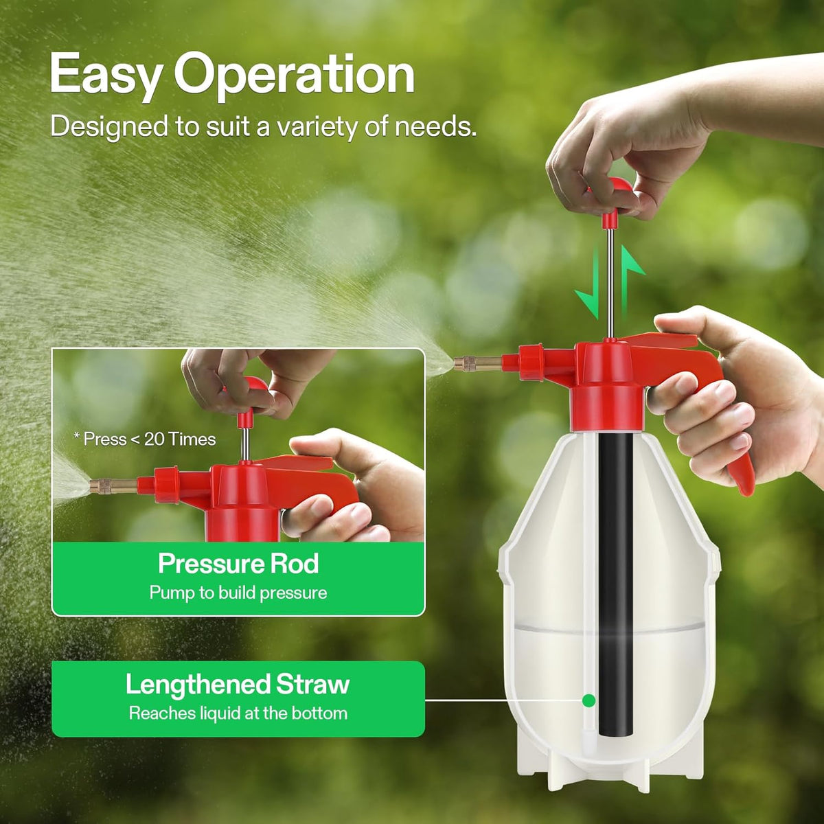 VIVOSUN 50oz Pump Sprayer, Handheld Garden Water Sprayer Bottle with Adjustable Brass Nozzle, for Spraying Plants, Flowers, Weeds and Cleaning, Red