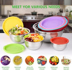 Mixing Bowls with Lids for Kitchen - 26 PCS Stainless Steel Nesting Colorful Mixing Bowls Set for Baking,Mixing,Serving & Prepping,Size 5, 3.7, 2.8, 2.3, 1.7, 1.1, 0.7QT,11 Cooking Utensils