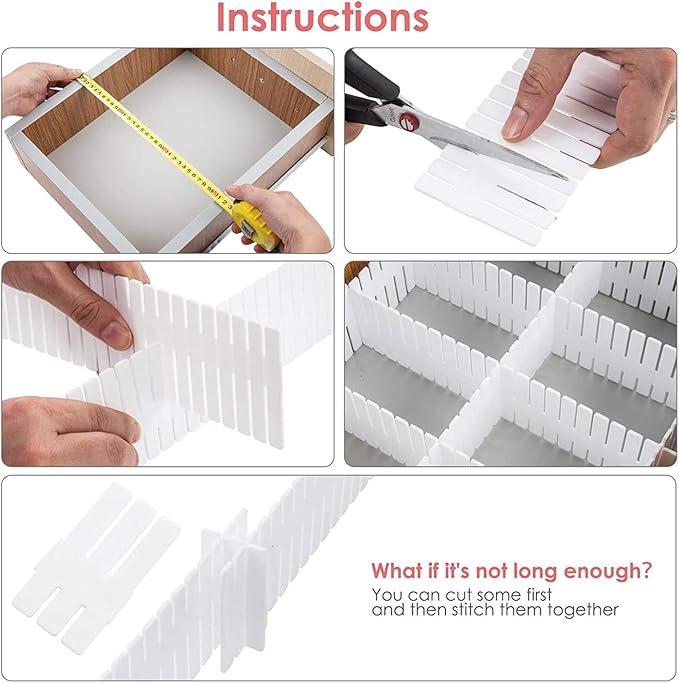 40Pcs Drawer Dividers, Adjustable Drawer Organizer for Socks, Underwear, Makeup, Can Help Tidy Kitchen, Bedroom, Dresser Black