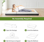 Folding Mattress 4in Twin Memory Foam Tri-Folding Mattress with Washable Cover Foldable Floor Mat for Guest Bed, Camping, Yoga, RV Travel, White (Size: 38" L x 75" W x 4" Th)