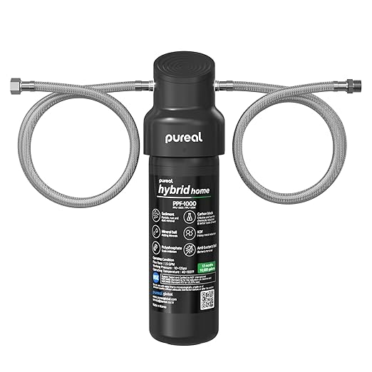 Pureal Hybrid Home PPU-1000K Under Sink Water Filter System, 10K Gallons, NSF/ANSI 42&372, Mineral Sediment Carbon Block KDF Polyphosphate Filter for Scale & Lead & Chlorine