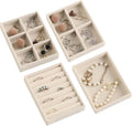 Frebeauty Small Jewelry Tray Set,Stackable Velvet Jewelry Organizer Tray,Mini Jewelry Drawer Organizer,Drawer Inserts,4.92 x 3.74 x 0.9 Inches,Earring Organizer for Women(Set 4,Beige)