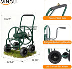 VINGLI 4-Wheel Garden Hose Reel Cart with Storage Basket, Portable Residential Hose Reel Cart, Lawn Watering, for Garden Backyard and Farm (Green 250FT)