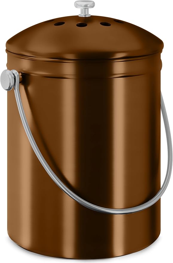 Utopia Kitchen Compost Bin for Kitchen Countertop, 1.3 Gallon Compost Bin for Kitchen with Lid, Includes 1 Spare Charcoal Filter (Copper)