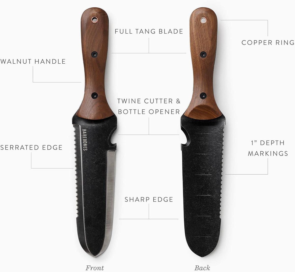 Barebones Hori Hori Classic - Garden Knife - Heat-Tempered Stainless Steel Blade and Walnut Handle