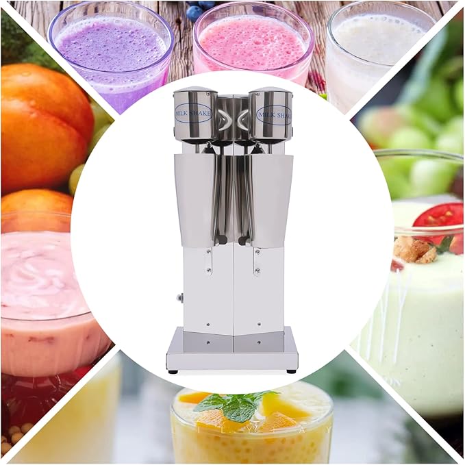 Milk Shaker Machine Double Head, 110V Commercial Stainless Steel Milk Shaking Machine, Electric Milkshake Maker with 2Pcs 800ml Cups, Speed Adjustable