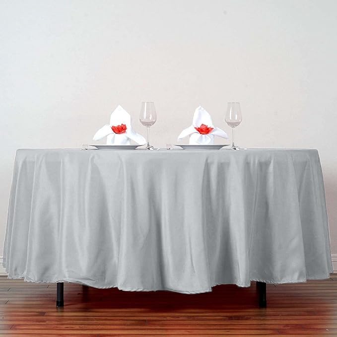 Efavormart Round Tablecloth, 108 Inch Stain & Wrinkle Resistant Washable Table Cloth, Decorative Polyester Fabric Table Cover for Banquet, Wedding, Dining- Silver
