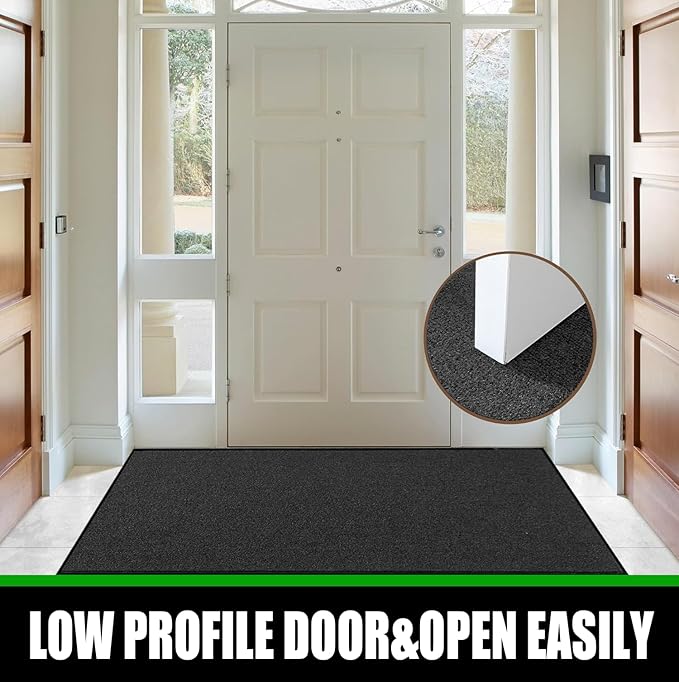 Commercial Grade Entrance Mat 3x5Ft Brush Step Entrance Rug with Striped Pattern&Rubber Border Indoor Outdoor Low Profile Rubber Entry Carpet Mat for Hallway,Home,High Traffic Area,Black