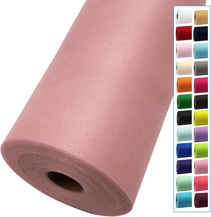 Dusty Rose Tulle Fabric Rolls 54 Inch by 40 Yards Tulle Bolt Spool for Wedding Decorations DIY Tutu Baby Shower Table Skirt Ceiling Decor Birthday Party Craft Supplies