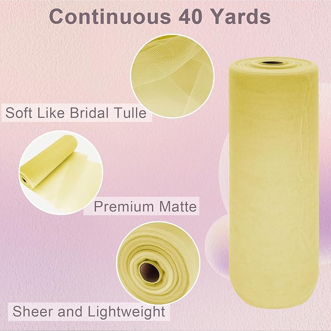 Baby Maize Tulle Fabric Roll Spool Bolt (54 Inch by 40 Yards) Large Tulle Wedding Party Decoration, Tutu Skirt, Table Runner, Gift Wrapping, Bridal Shower, Soft & Drape (Baby Maize)