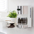 Kenmore drip Coffee Maker - 12 Cup programmable cafe machine with glass pot, regular & bold brew, auto shut off large water reservoir, reusable filter, kitchen appliances for cafeteria barista, White