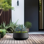 Kante 16.1" Dia Round Curvy Concrete Planter, Large Plant Pots with Drainage Hole and Rubber Plug for Indoor Outdoor Plants, Flower Pot for Home Garden Patio Porch, Black